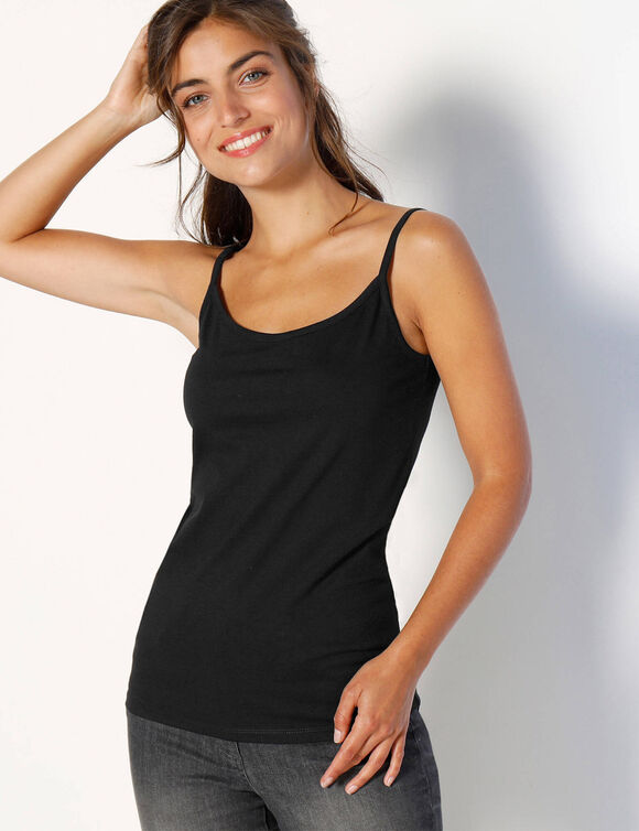 Débardeur fines bretelles coton uni (noir) Débardeur fines bretelles coton uni (noir)